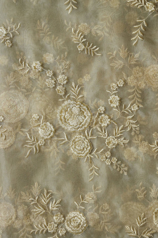 AIzaSyBcstauz-XMPRhEY21AUzeo032pxrXB5Ug - Beige Thread With Water Sequins Floral Embroidery Work On Beige Organza Fabric