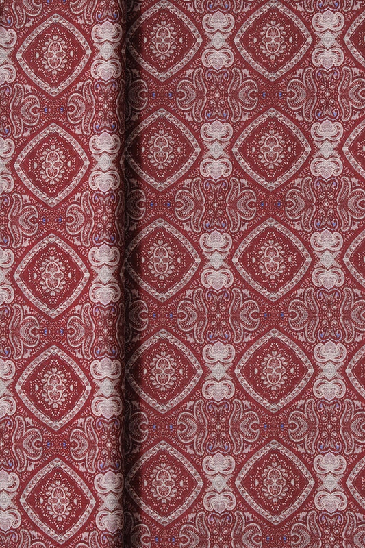 AIzaSyBcstauz-XMPRhEY21AUzeo032pxrXB5Ug - Beige Traditional Pattern Digital Print On Dark Maroon French Crepe Fabric