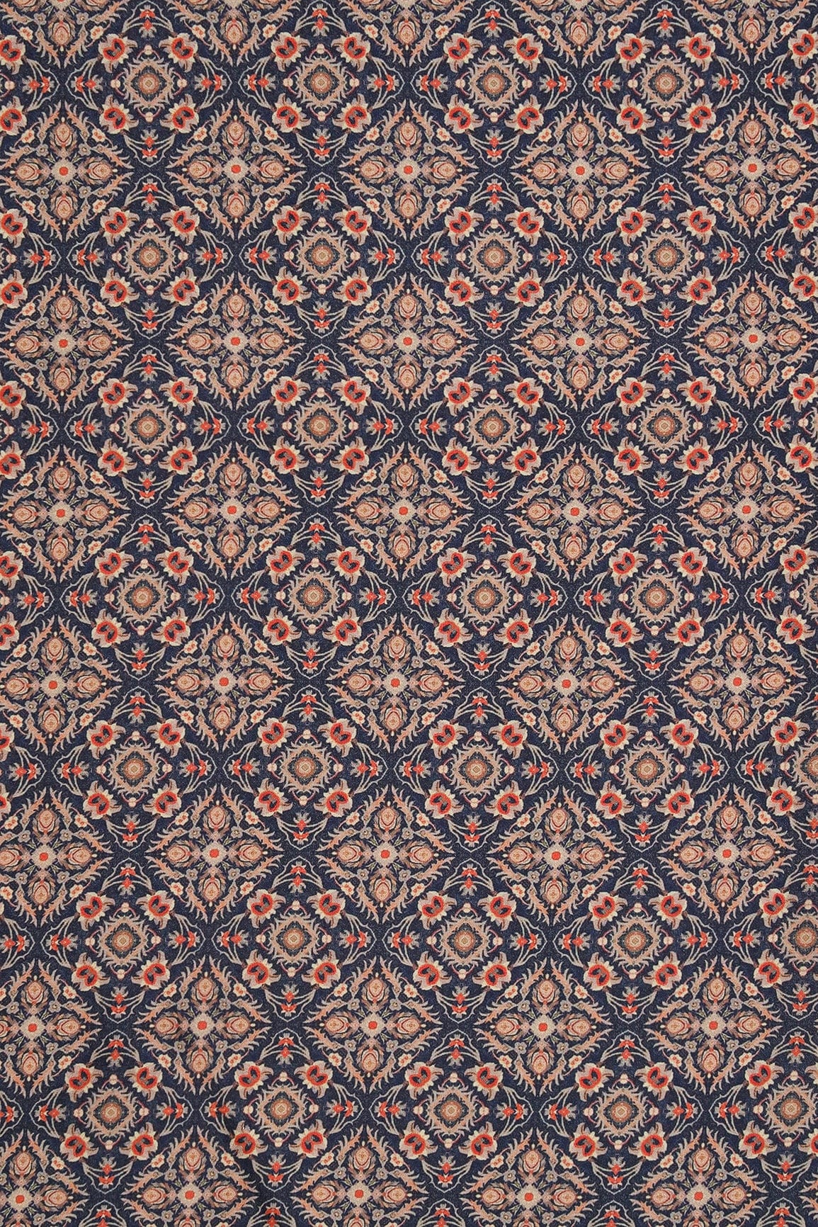 AIzaSyBcstauz-XMPRhEY21AUzeo032pxrXB5Ug - Beige Traditional Pattern Digital Print On Navy Blue French Crepe Fabric