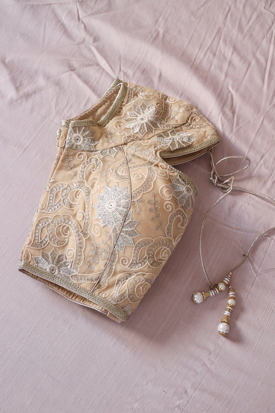 AIzaSyBcstauz-XMPRhEY21AUzeo032pxrXB5Ug - Beige Zari Embroidery Net Stitched Blouse