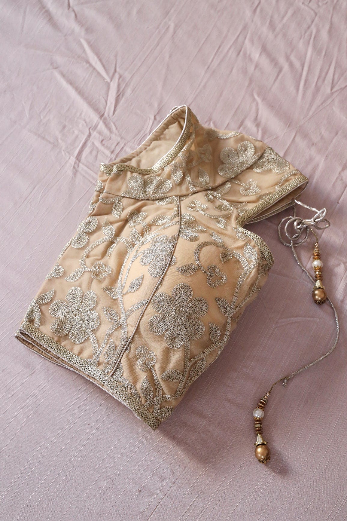 AIzaSyBcstauz-XMPRhEY21AUzeo032pxrXB5Ug - Beige Zari Embroidery Net Stitched Blouse