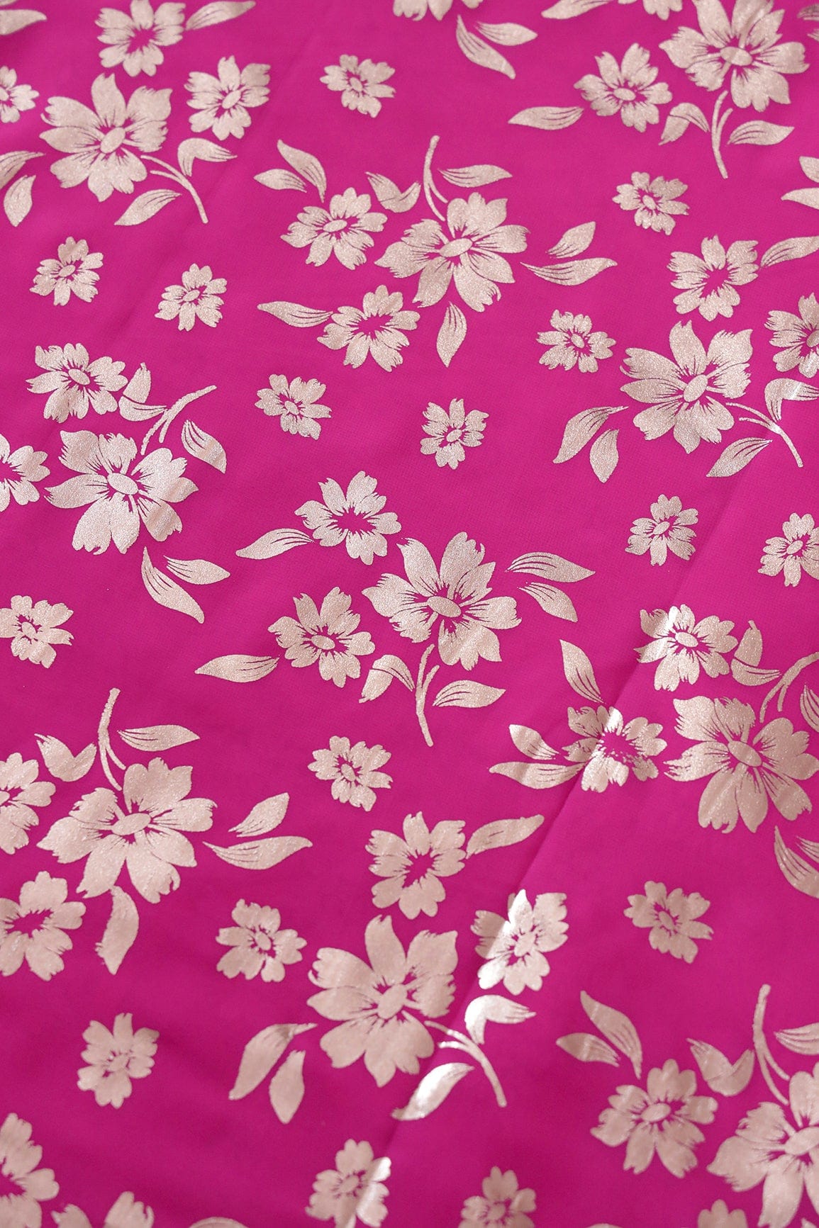 AIzaSyBcstauz-XMPRhEY21AUzeo032pxrXB5Ug - Big Width "56" Beautiful Floral Gold Foil Print On Fuchsia Georgette Fabric