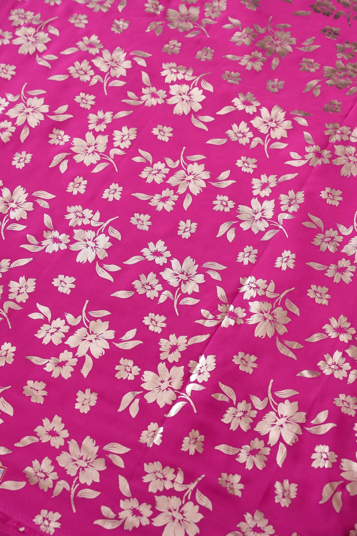 AIzaSyBcstauz-XMPRhEY21AUzeo032pxrXB5Ug - Big Width "56" Beautiful Floral Gold Foil Print On Fuchsia Georgette Fabric
