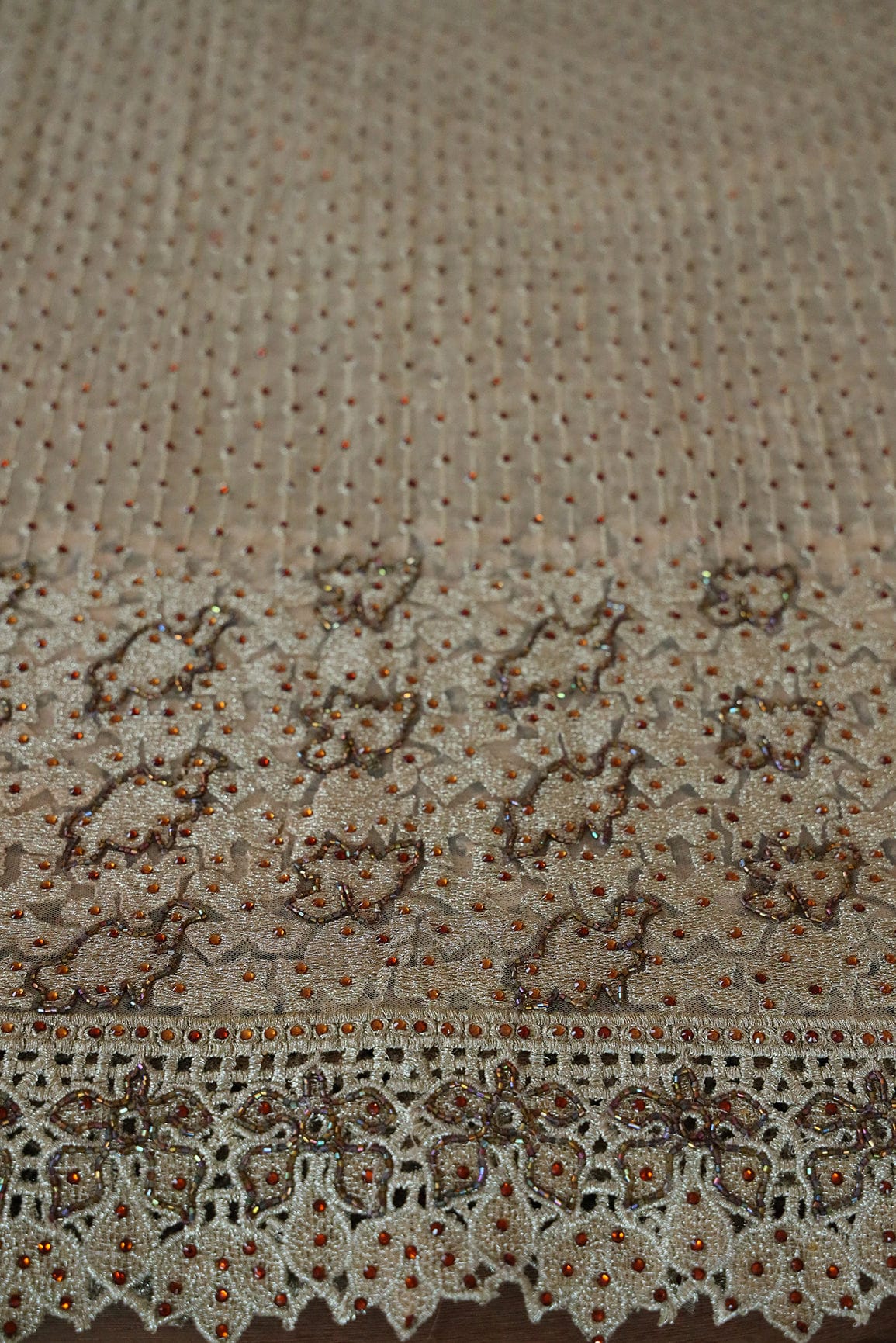 AIzaSyBcstauz-XMPRhEY21AUzeo032pxrXB5Ug - Big Width "56" Handwork Embroidery on Beige Soft net Fabric