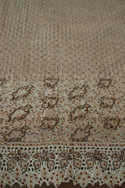 AIzaSyBcstauz-XMPRhEY21AUzeo032pxrXB5Ug - Big Width "56" Handwork Embroidery on Beige Soft net Fabric