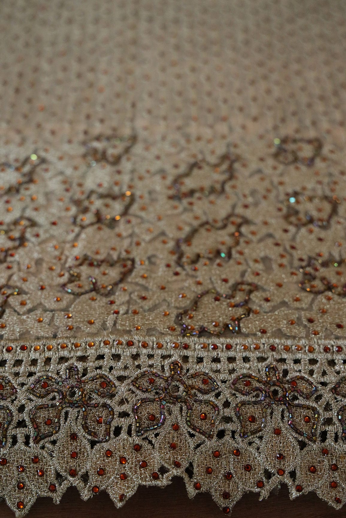 AIzaSyBcstauz-XMPRhEY21AUzeo032pxrXB5Ug - Big Width "56" Handwork Embroidery on Beige Soft net Fabric