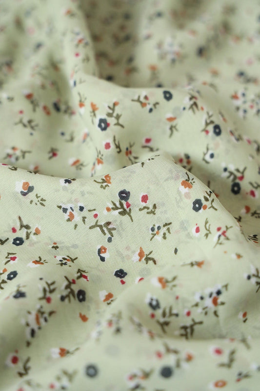 AIzaSyBcstauz-XMPRhEY21AUzeo032pxrXB5Ug - Big Width "56" Multi Color Small Floral Digital Print On Light Olive Georgette Fabric