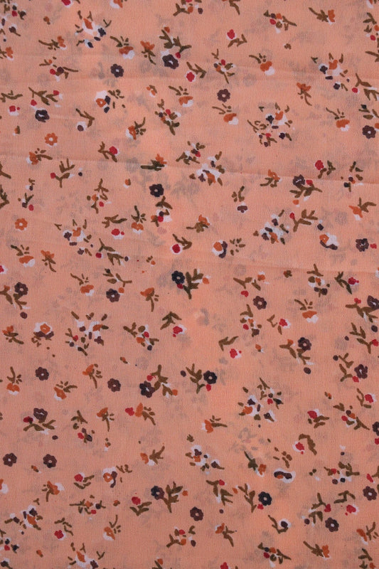 AIzaSyBcstauz-XMPRhEY21AUzeo032pxrXB5Ug - Big Width "56" Multi Color Small Floral Digital Print On Peach Georgette Fabric