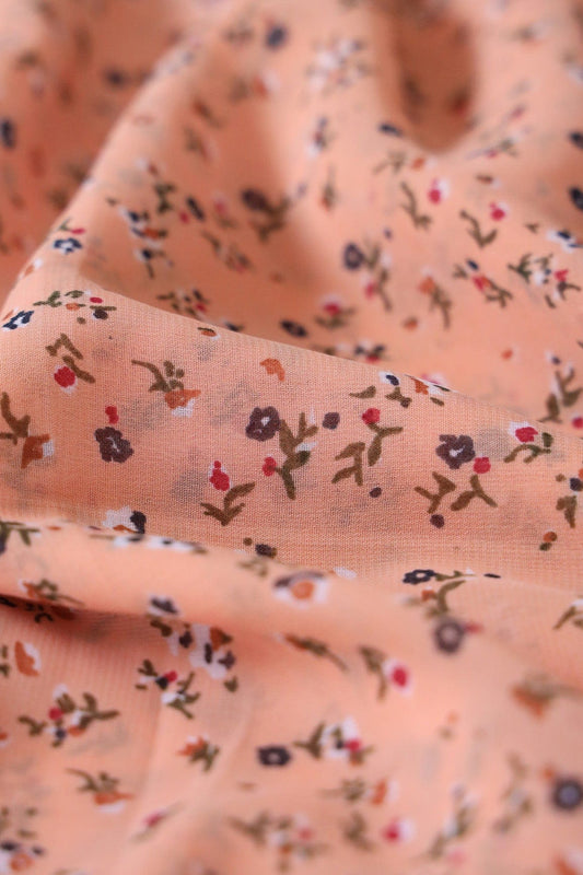 AIzaSyBcstauz-XMPRhEY21AUzeo032pxrXB5Ug - Big Width "56" Multi Color Small Floral Digital Print On Peach Georgette Fabric