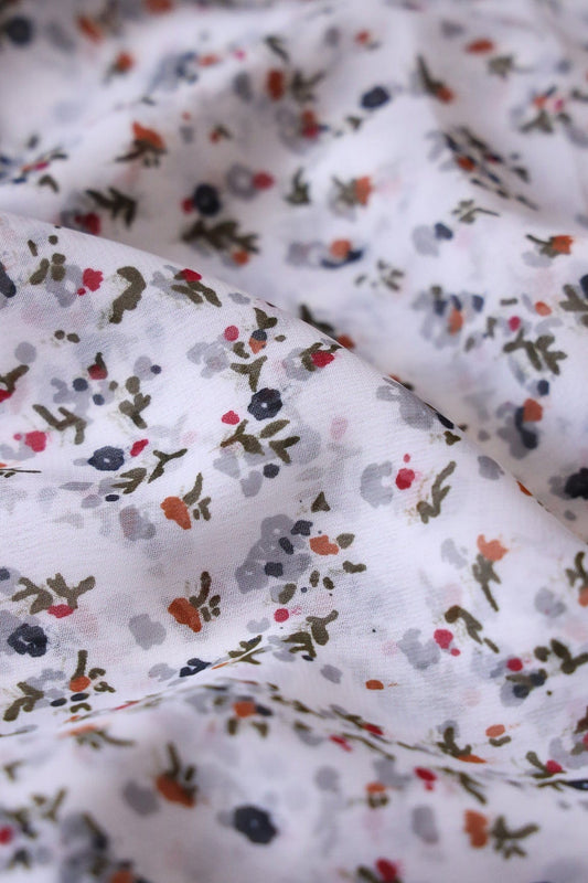 AIzaSyBcstauz-XMPRhEY21AUzeo032pxrXB5Ug - Big Width "56" Multi Color Small Floral Digital Print On White Georgette Fabric