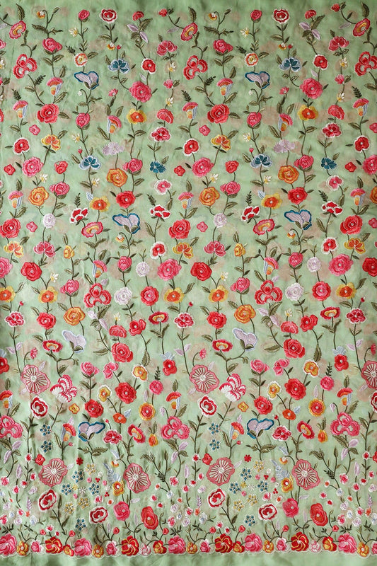 AIzaSyBcstauz-XMPRhEY21AUzeo032pxrXB5Ug - Big Width "56" Multi Thread With Water Sequins Floral Embroidery On Olive Viscose Georgette Fabric