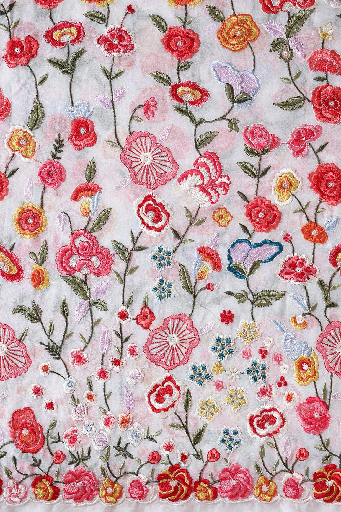 AIzaSyBcstauz-XMPRhEY21AUzeo032pxrXB5Ug - Big Width "56" Multi Thread With Water Sequins Floral Embroidery On White Viscose Georgette Fabric