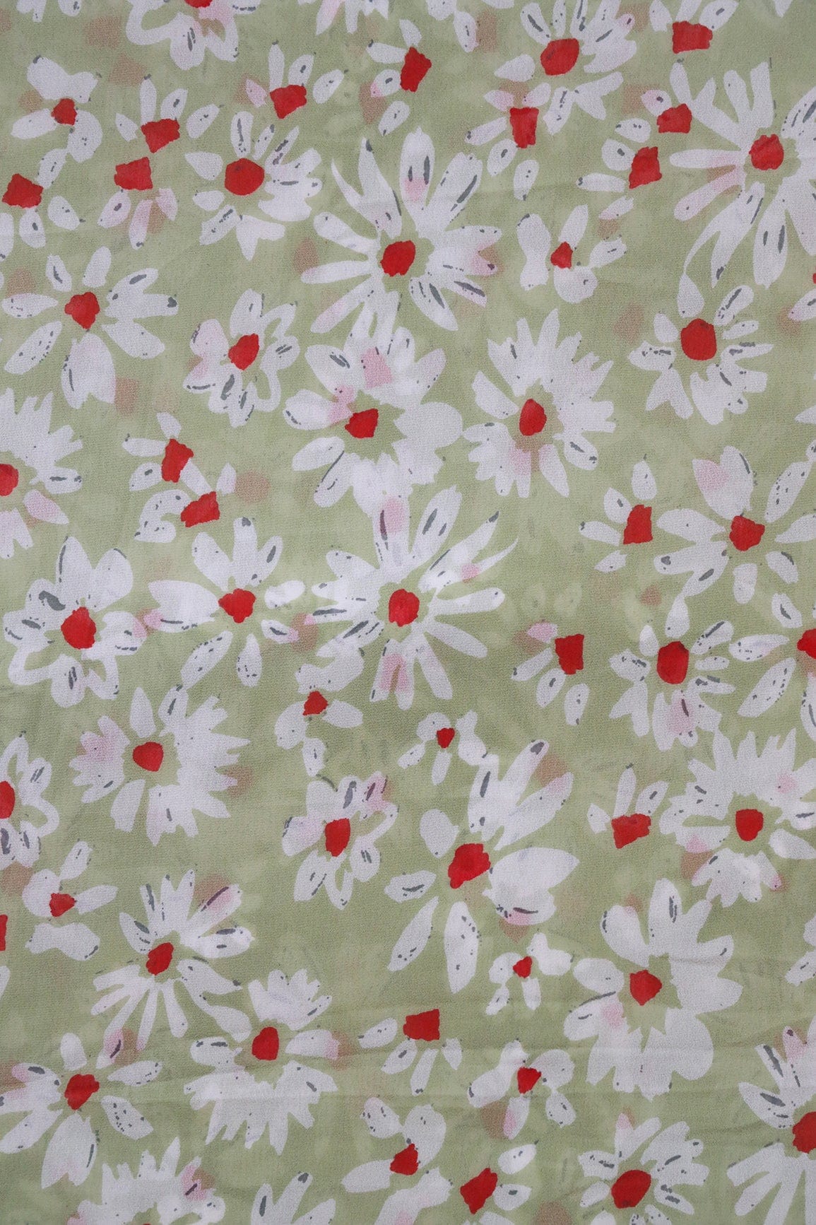 AIzaSyBcstauz-XMPRhEY21AUzeo032pxrXB5Ug - Big Width "56" White And Red Floral Digital Print On Light Olive Georgette Fabric