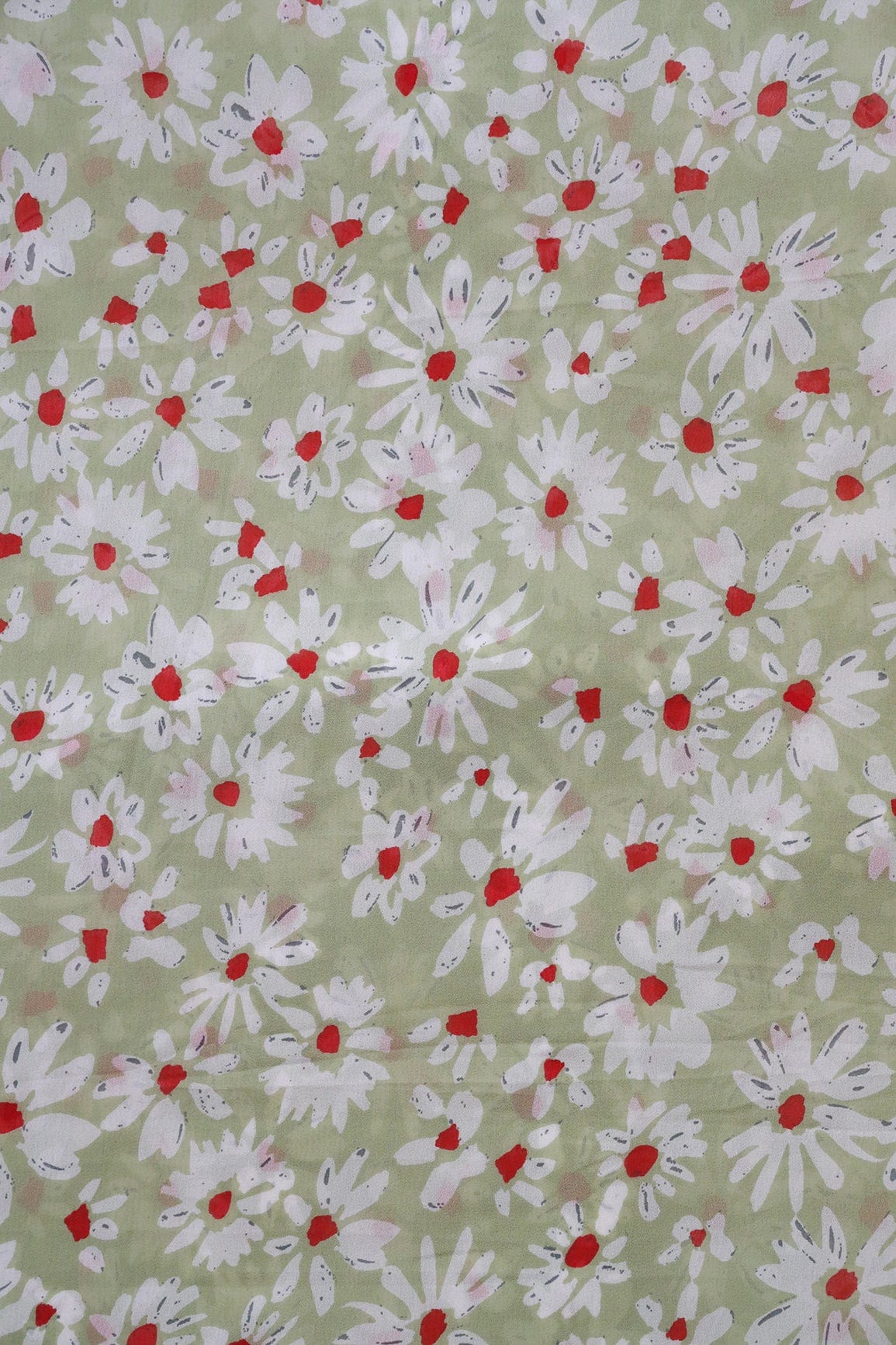 AIzaSyBcstauz-XMPRhEY21AUzeo032pxrXB5Ug - Big Width "56" White And Red Floral Digital Print On Light Olive Georgette Fabric