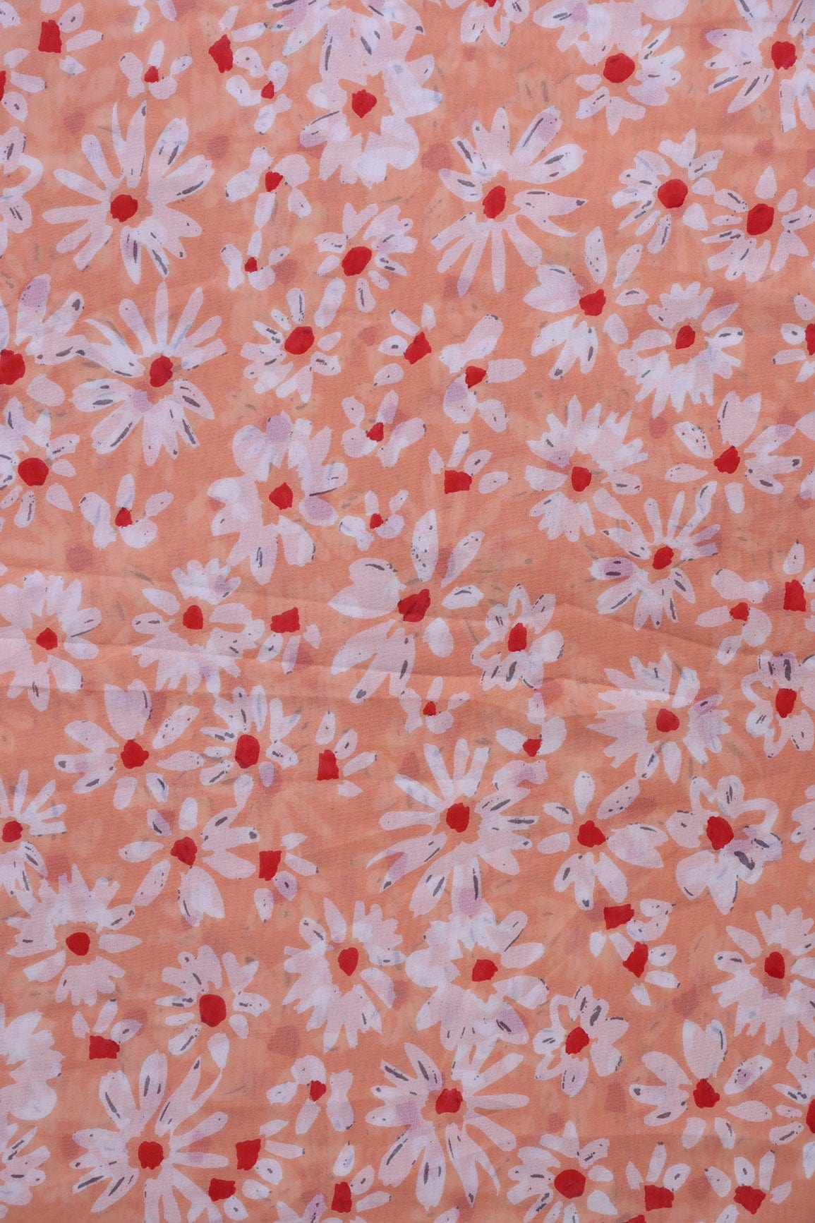 AIzaSyBcstauz-XMPRhEY21AUzeo032pxrXB5Ug - Big Width "56" White And Red Floral Digital Print On Peach Georgette Fabric