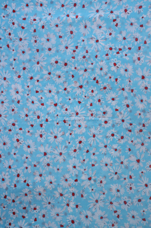 AIzaSyBcstauz-XMPRhEY21AUzeo032pxrXB5Ug - Big Width "56" White And Red Floral Digital Print On Sky Blue Georgette Fabric