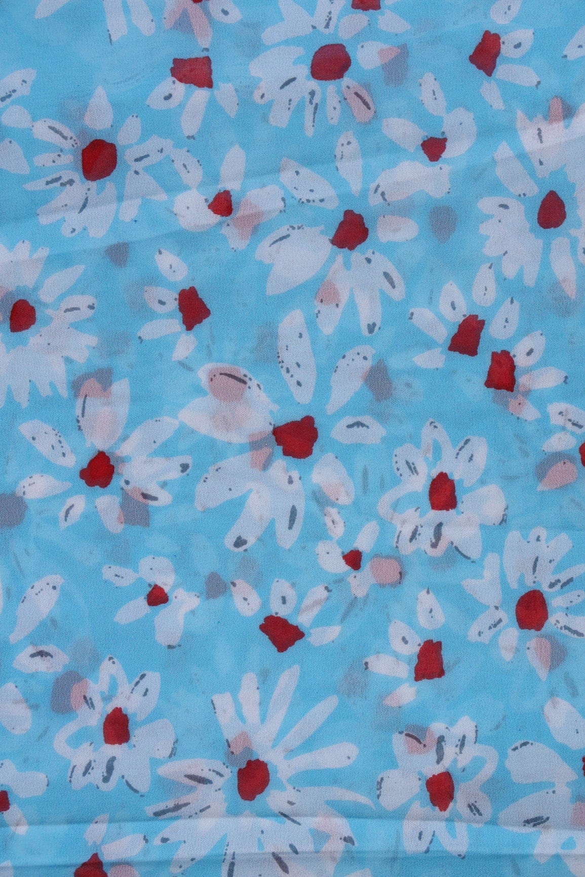 AIzaSyBcstauz-XMPRhEY21AUzeo032pxrXB5Ug - Big Width "56" White And Red Floral Digital Print On Sky Blue Georgette Fabric