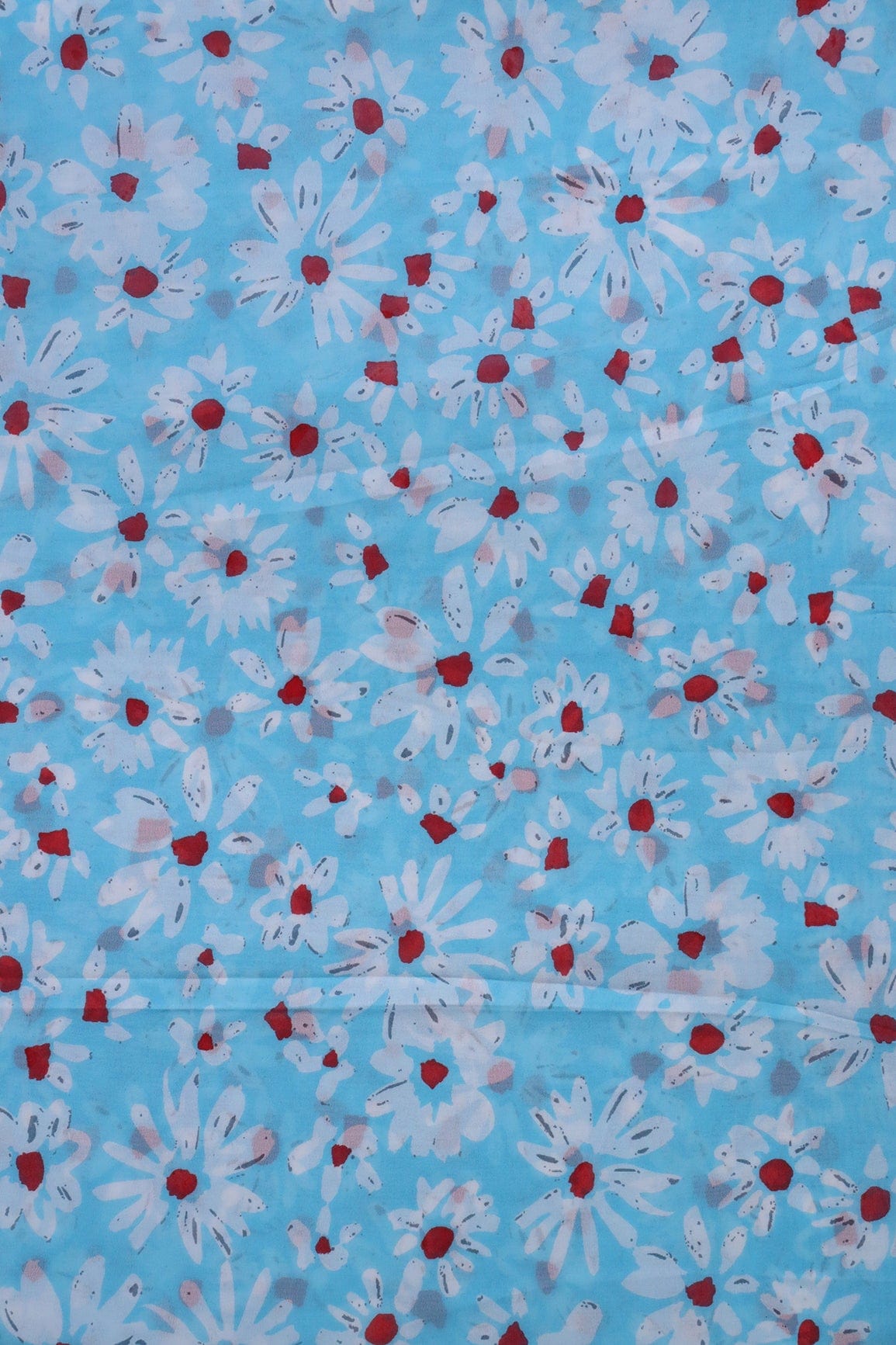 AIzaSyBcstauz-XMPRhEY21AUzeo032pxrXB5Ug - Big Width "56" White And Red Floral Digital Print On Sky Blue Georgette Fabric