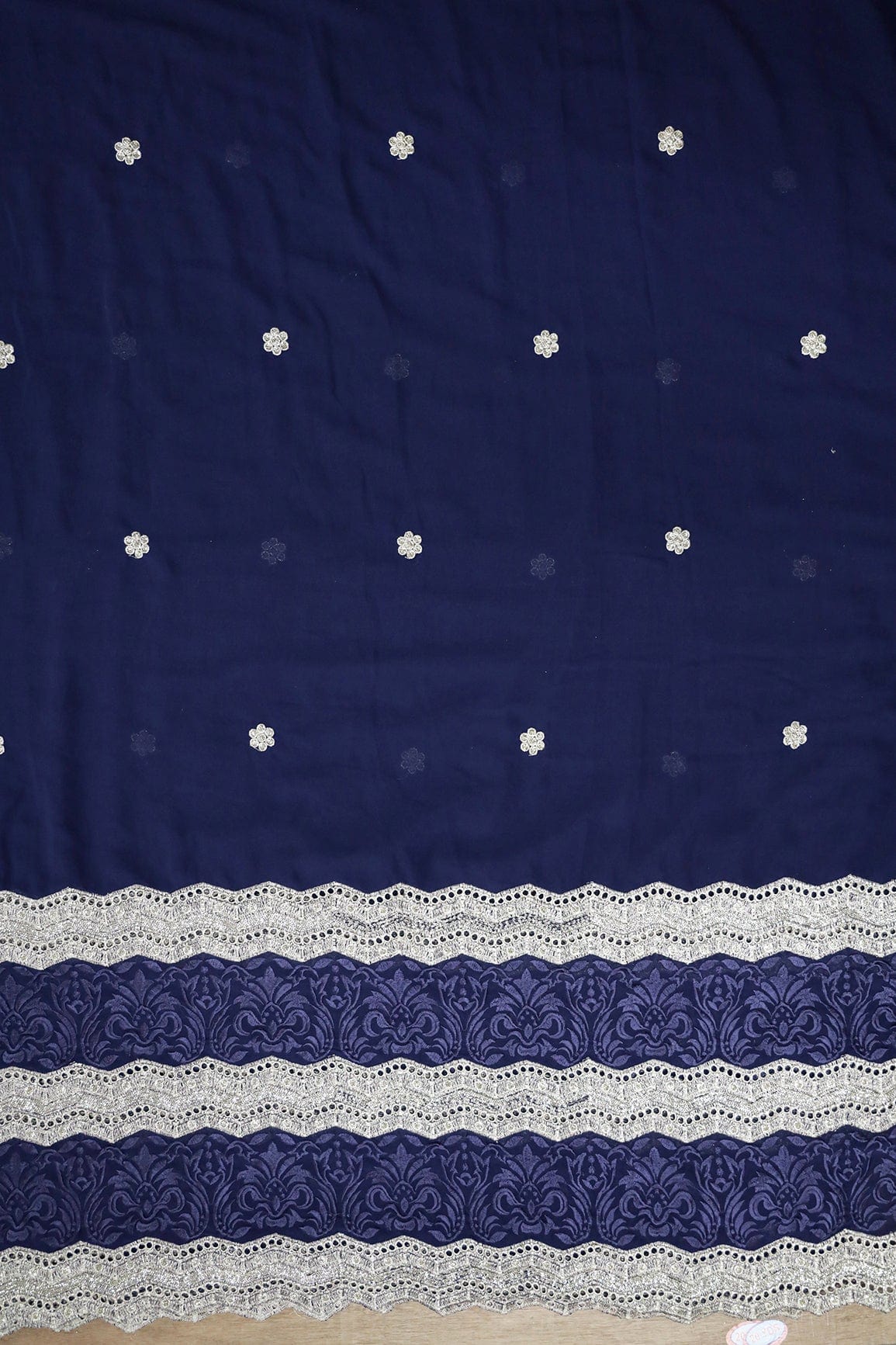 AIzaSyBcstauz-XMPRhEY21AUzeo032pxrXB5Ug - Big Width''56'' Blue Thread With Zari Ethnic Embroidery Work On Navy Blue Georgette Fabric With Border