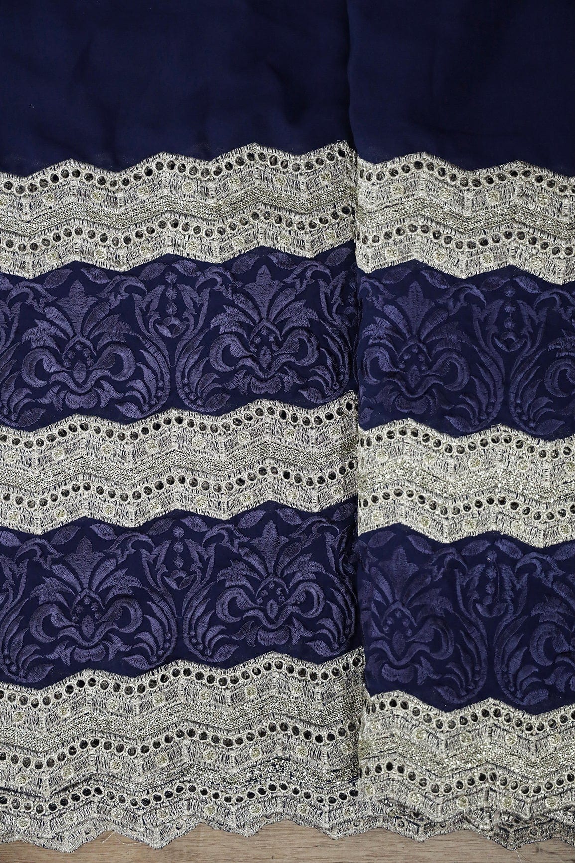 AIzaSyBcstauz-XMPRhEY21AUzeo032pxrXB5Ug - Big Width''56'' Blue Thread With Zari Ethnic Embroidery Work On Navy Blue Georgette Fabric With Border