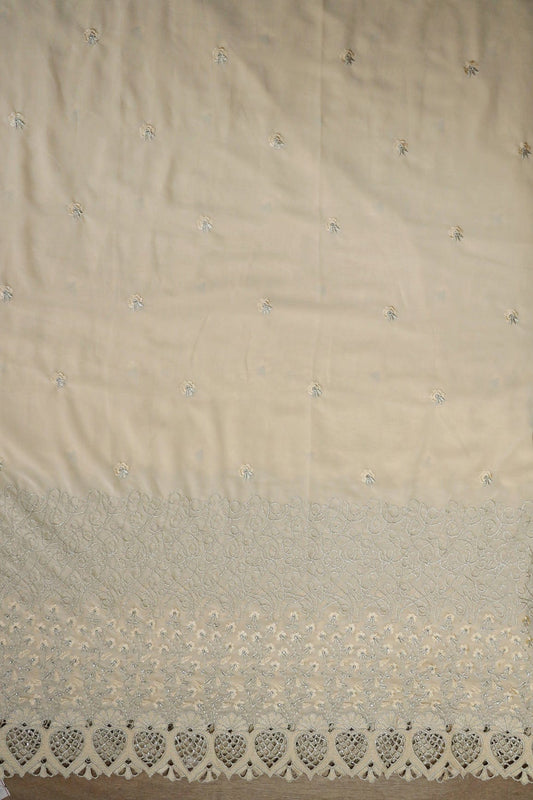 AIzaSyBcstauz-XMPRhEY21AUzeo032pxrXB5Ug - Big Width''56'' Cream Thread With Zari Floral Embroidery Work On Cream Georgette Fabric With Border