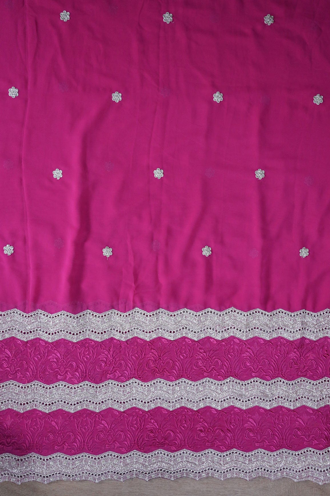 AIzaSyBcstauz-XMPRhEY21AUzeo032pxrXB5Ug - Big Width''56'' Fuchsia Thread With Zari Ethnic Embroidery Work On Fuchsia Georgette Fabric With Border