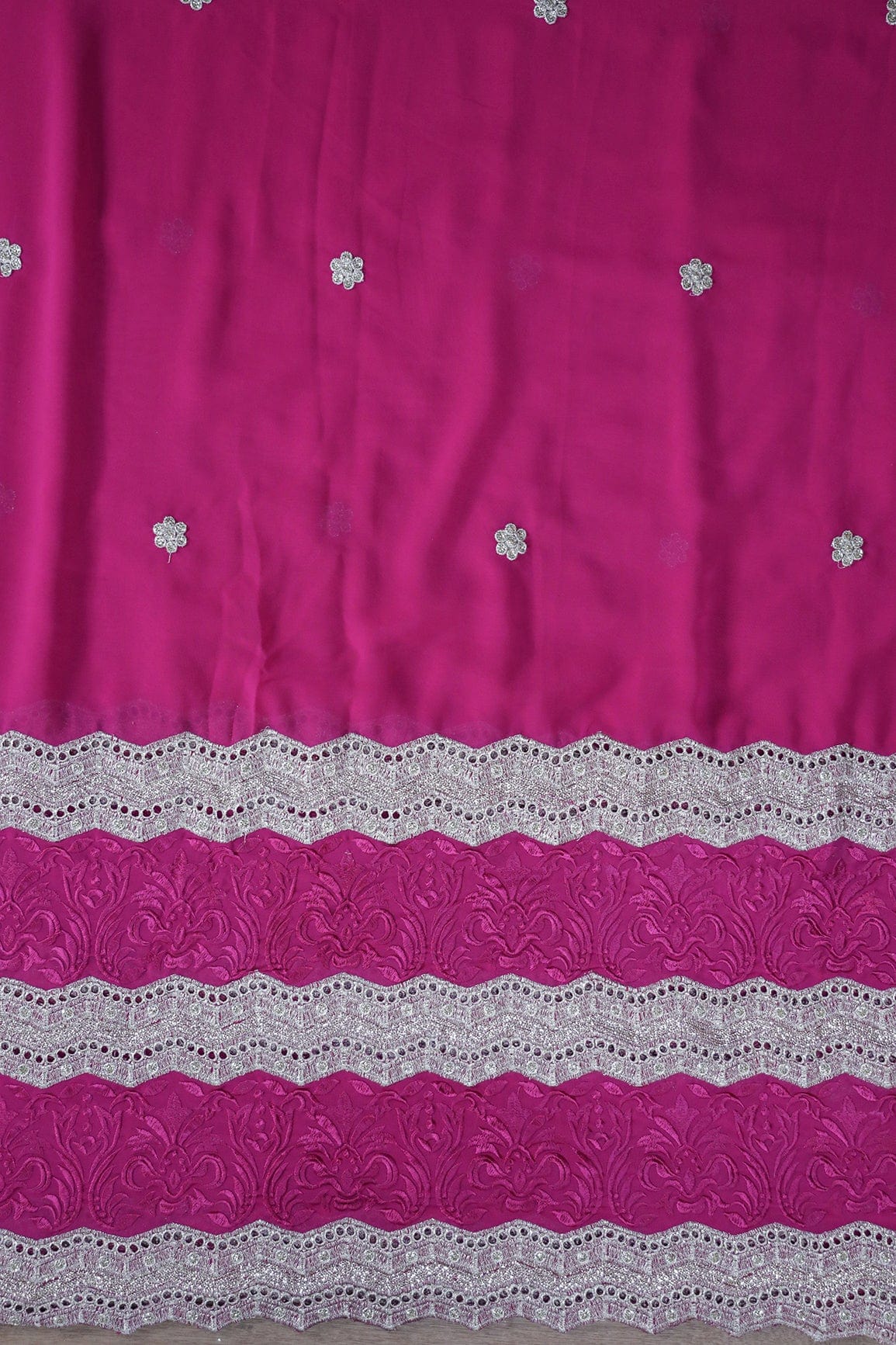AIzaSyBcstauz-XMPRhEY21AUzeo032pxrXB5Ug - Big Width''56'' Fuchsia Thread With Zari Ethnic Embroidery Work On Fuchsia Georgette Fabric With Border