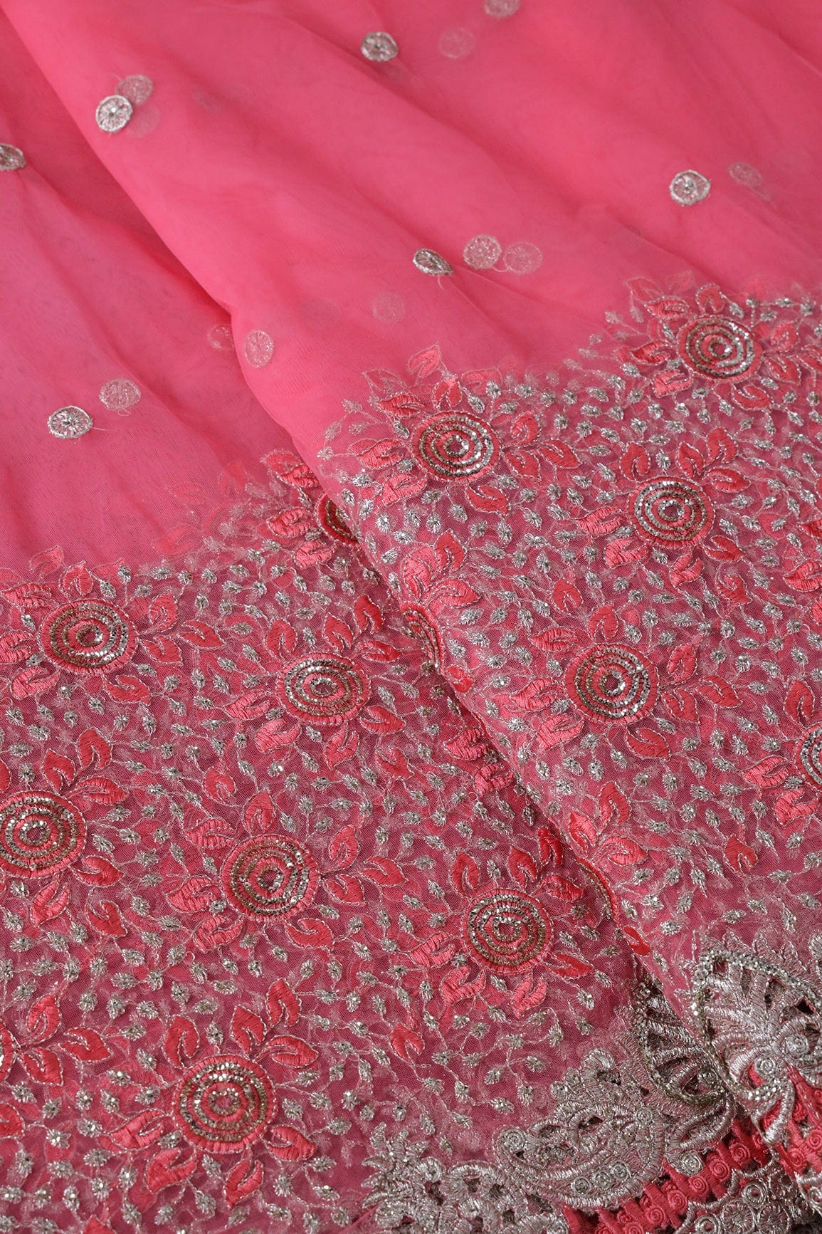 AIzaSyBcstauz-XMPRhEY21AUzeo032pxrXB5Ug - Big Width''56'' Gajri Pink Thread With Zari Floral Embroidery Work On Gajri Pink Soft Net Fabric With Border