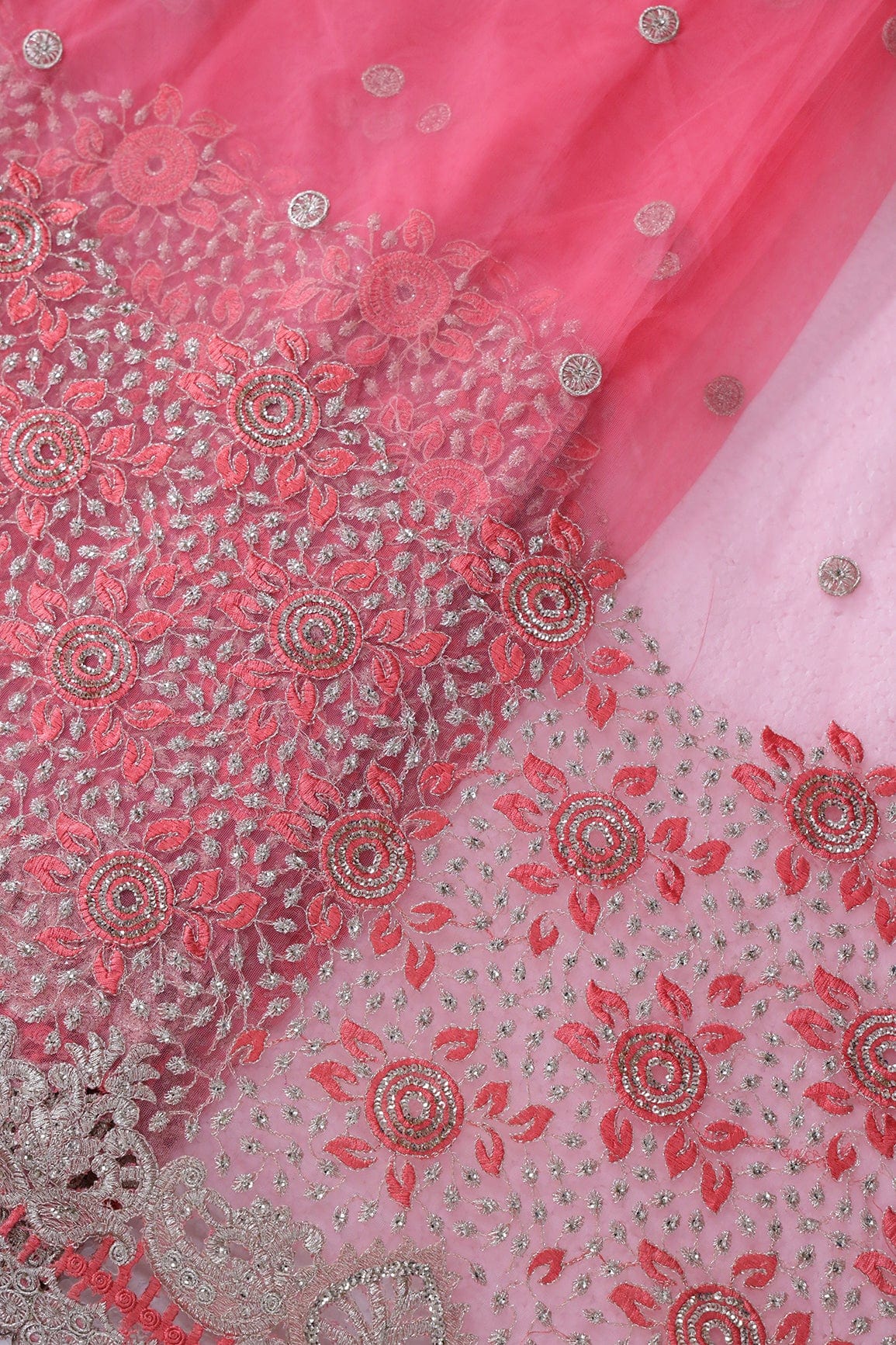 AIzaSyBcstauz-XMPRhEY21AUzeo032pxrXB5Ug - Big Width''56'' Gajri Pink Thread With Zari Floral Embroidery Work On Gajri Pink Soft Net Fabric With Border