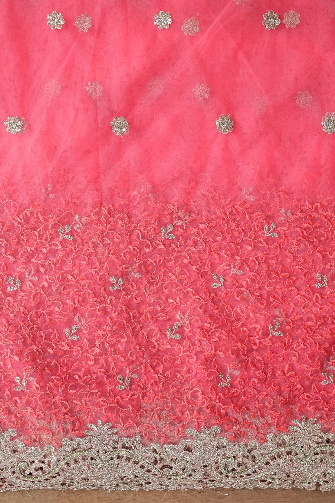 AIzaSyBcstauz-XMPRhEY21AUzeo032pxrXB5Ug - Big Width''56'' Gajri Pink Thread With Zari Leafy Embroidery Work On Gajri Pink Soft Net Fabric With Border