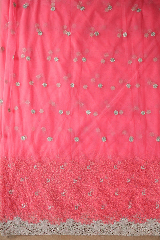 AIzaSyBcstauz-XMPRhEY21AUzeo032pxrXB5Ug - Big Width''56'' Gajri Pink Thread With Zari Leafy Embroidery Work On Gajri Pink Soft Net Fabric With Border