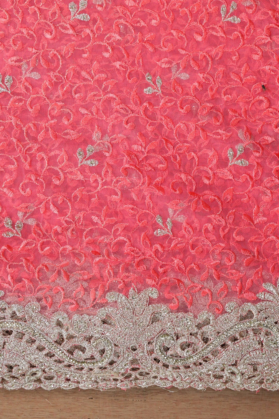 AIzaSyBcstauz-XMPRhEY21AUzeo032pxrXB5Ug - Big Width''56'' Gajri Pink Thread With Zari Leafy Embroidery Work On Gajri Pink Soft Net Fabric With Border