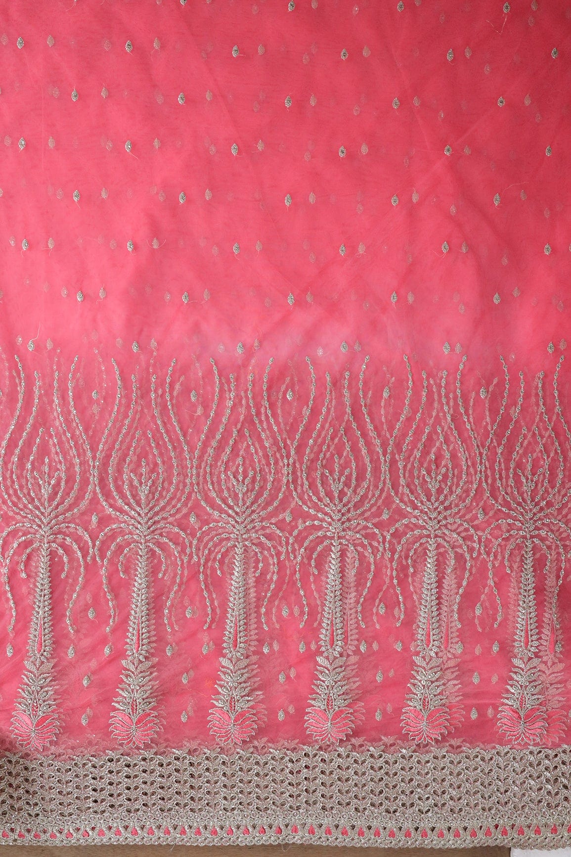 AIzaSyBcstauz-XMPRhEY21AUzeo032pxrXB5Ug - Big Width''56'' Gajri Pink Thread With Zari Traditional Embroidery Work On Gajri Pink Soft Net Fabric With Border