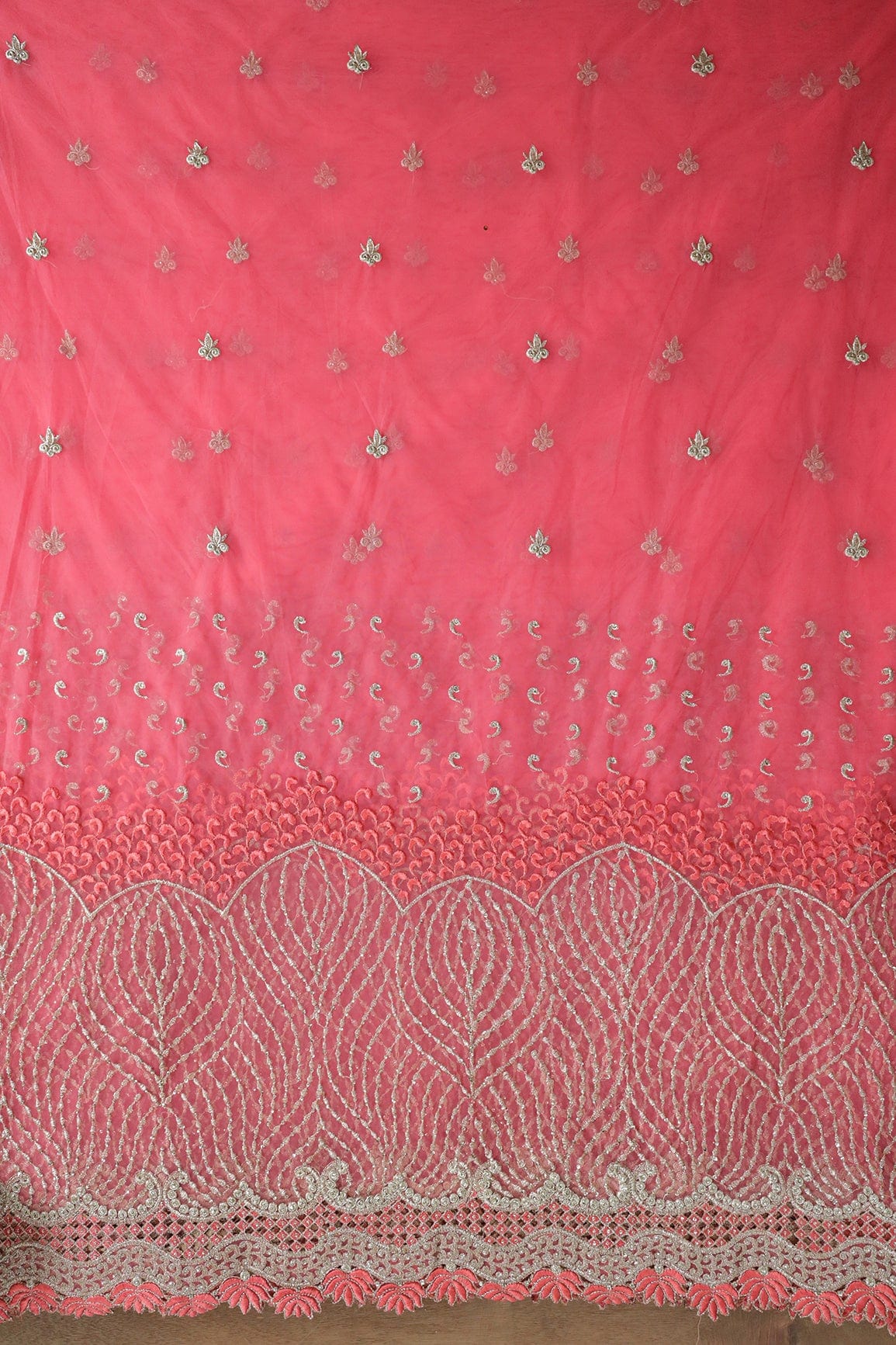AIzaSyBcstauz-XMPRhEY21AUzeo032pxrXB5Ug - Big Width''56'' Gajri Pink Thread With Zari Traditional Embroidery Work On Gajri Pink Soft Net Fabric With Border