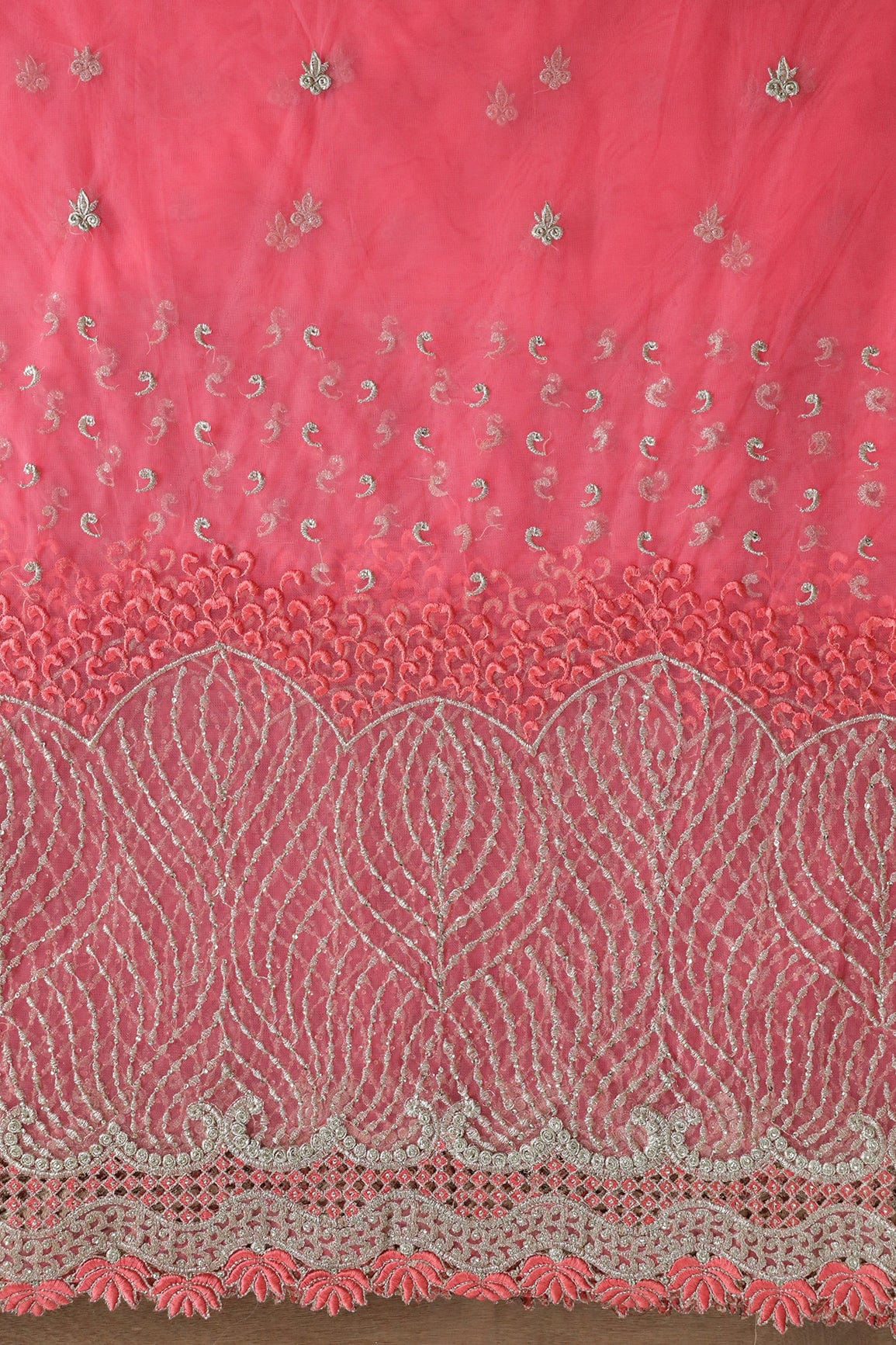 AIzaSyBcstauz-XMPRhEY21AUzeo032pxrXB5Ug - Big Width''56'' Gajri Pink Thread With Zari Traditional Embroidery Work On Gajri Pink Soft Net Fabric With Border