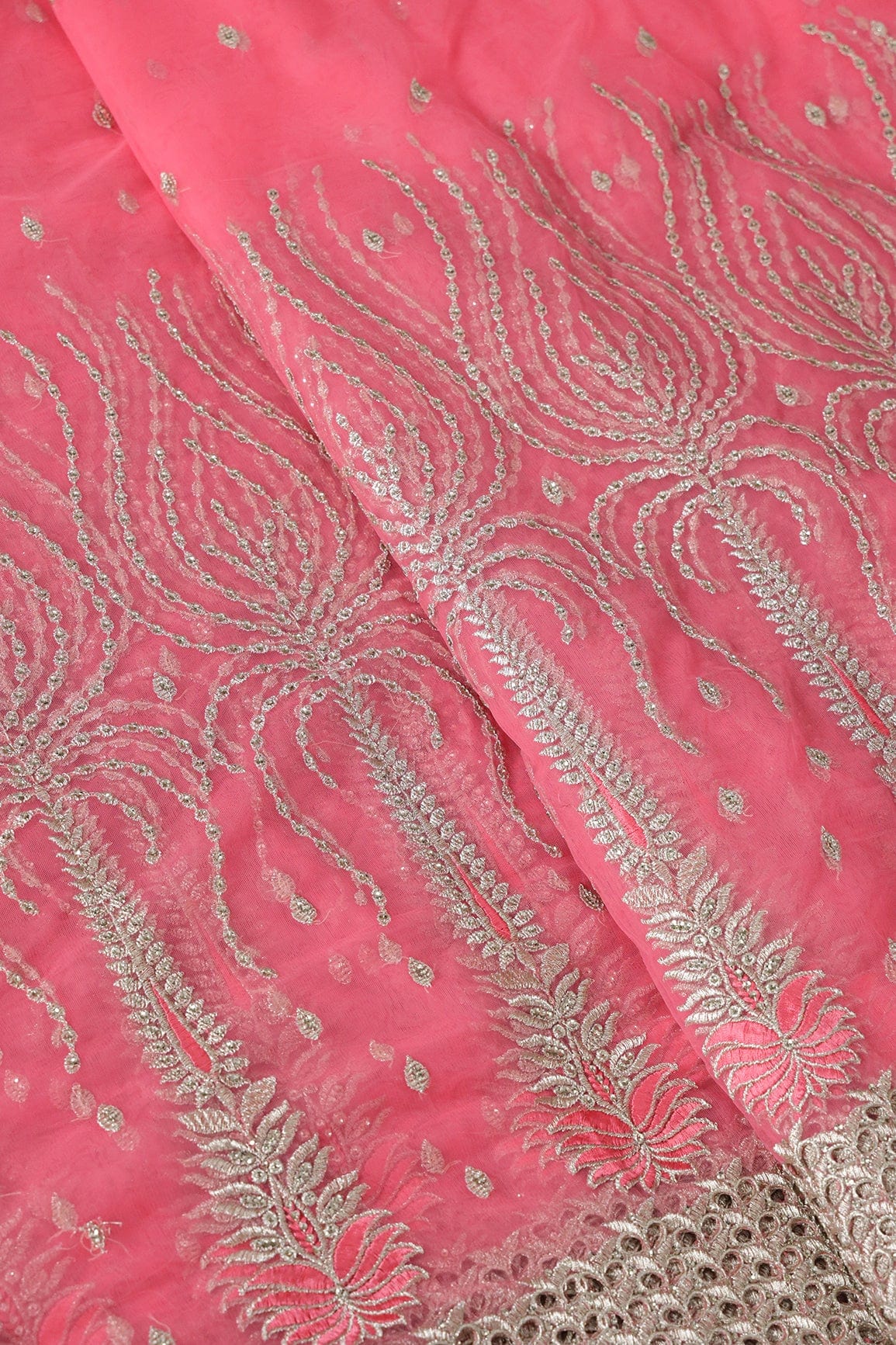 AIzaSyBcstauz-XMPRhEY21AUzeo032pxrXB5Ug - Big Width''56'' Gajri Pink Thread With Zari Traditional Embroidery Work On Gajri Pink Soft Net Fabric With Border