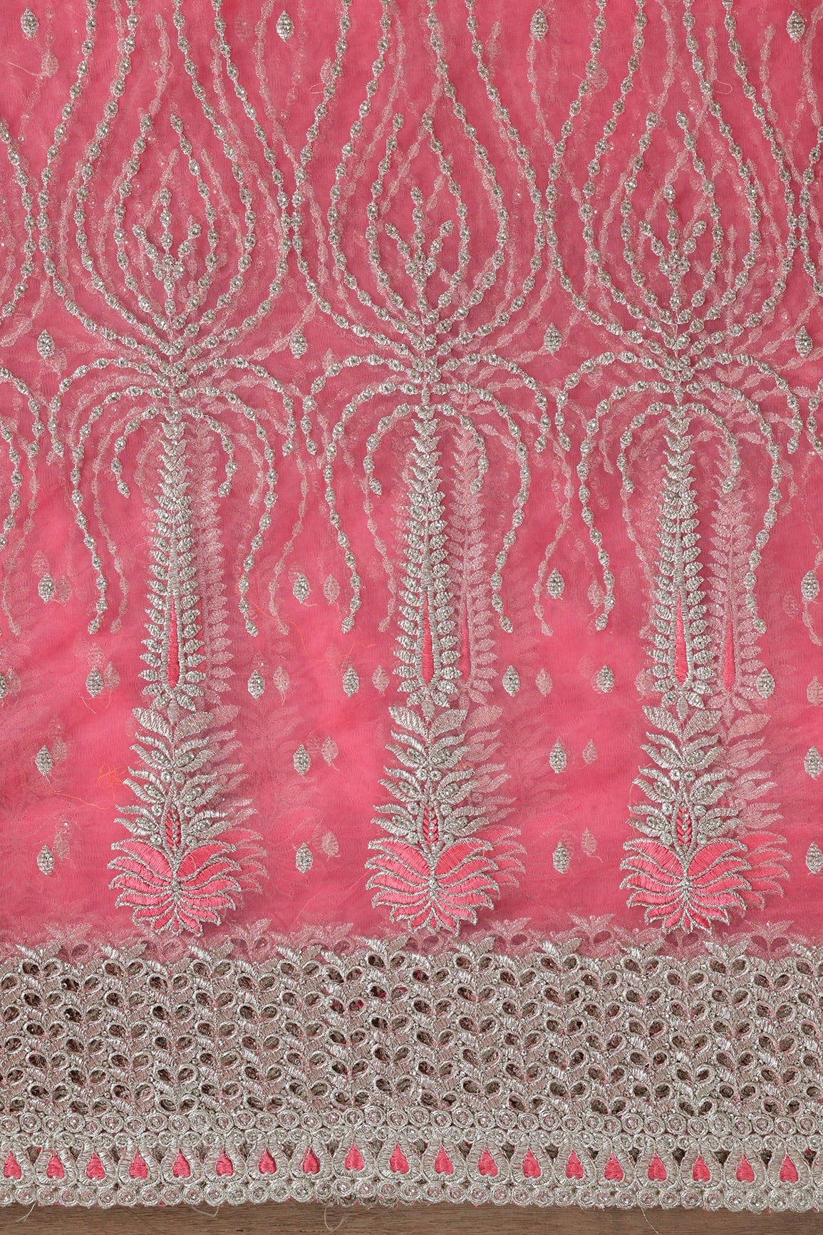 AIzaSyBcstauz-XMPRhEY21AUzeo032pxrXB5Ug - Big Width''56'' Gajri Pink Thread With Zari Traditional Embroidery Work On Gajri Pink Soft Net Fabric With Border