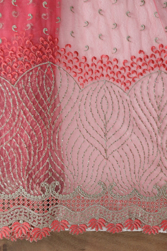 AIzaSyBcstauz-XMPRhEY21AUzeo032pxrXB5Ug - Big Width''56'' Gajri Pink Thread With Zari Traditional Embroidery Work On Gajri Pink Soft Net Fabric With Border