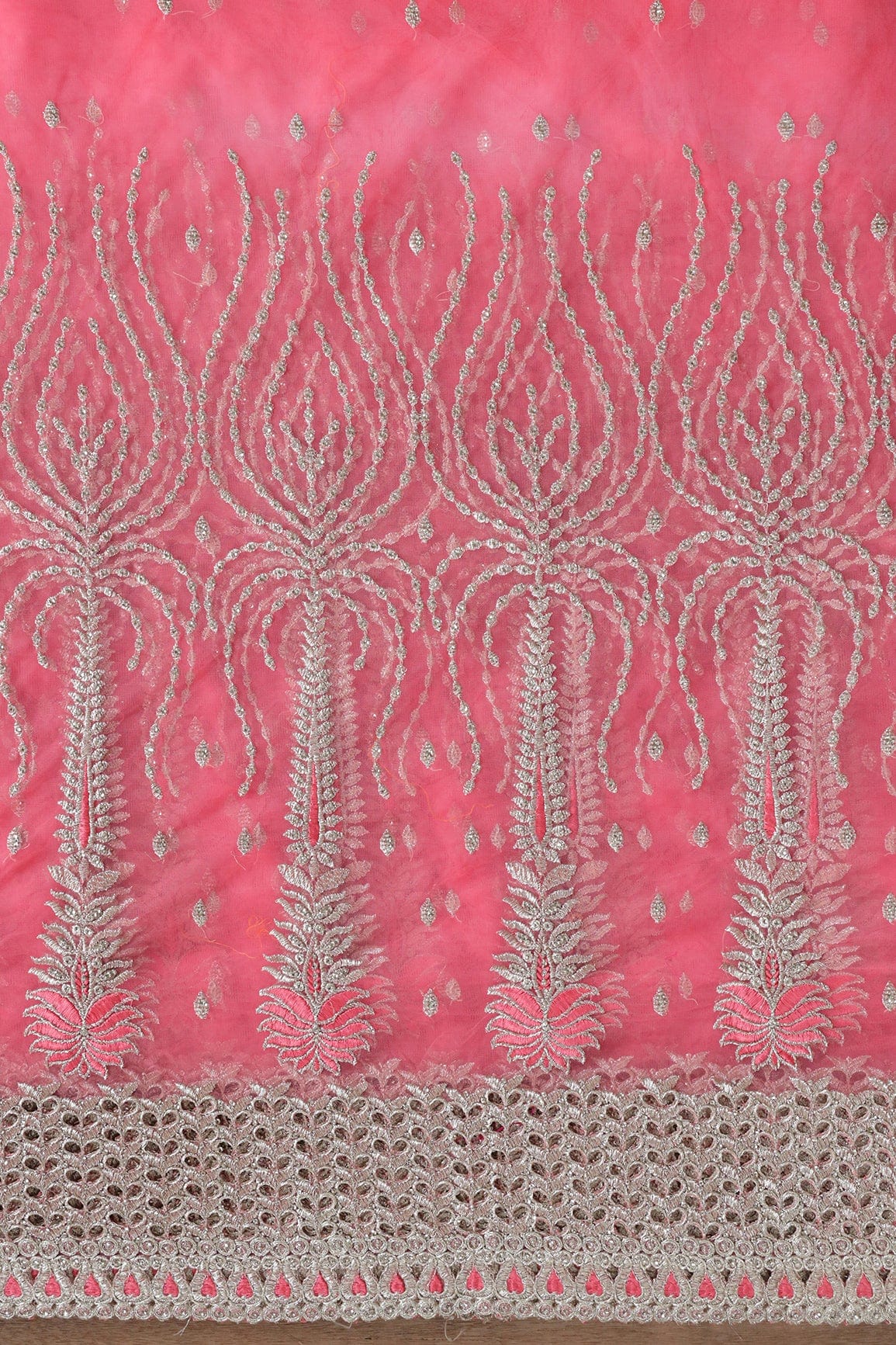 AIzaSyBcstauz-XMPRhEY21AUzeo032pxrXB5Ug - Big Width''56'' Gajri Pink Thread With Zari Traditional Embroidery Work On Gajri Pink Soft Net Fabric With Border