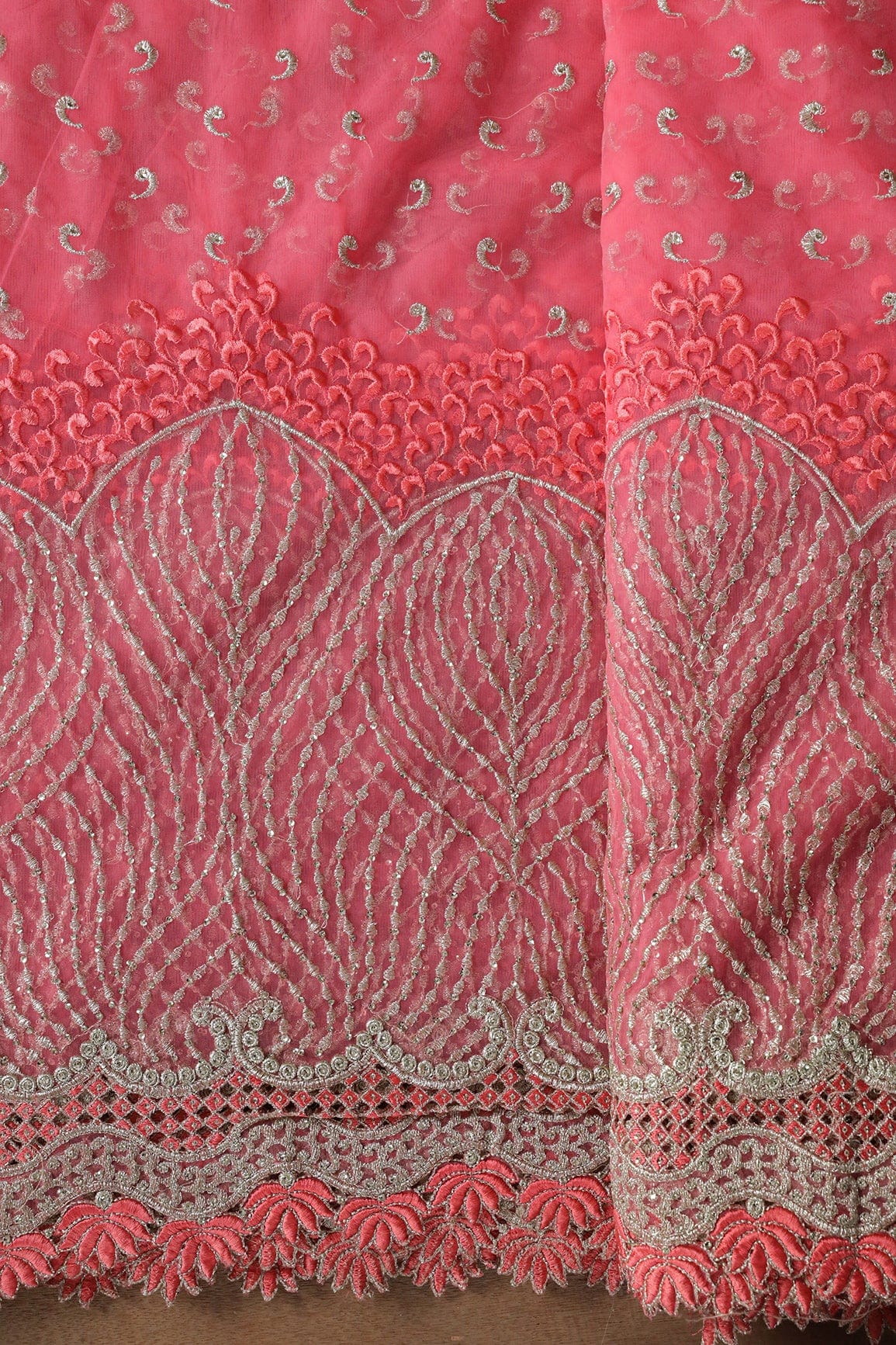 AIzaSyBcstauz-XMPRhEY21AUzeo032pxrXB5Ug - Big Width''56'' Gajri Pink Thread With Zari Traditional Embroidery Work On Gajri Pink Soft Net Fabric With Border