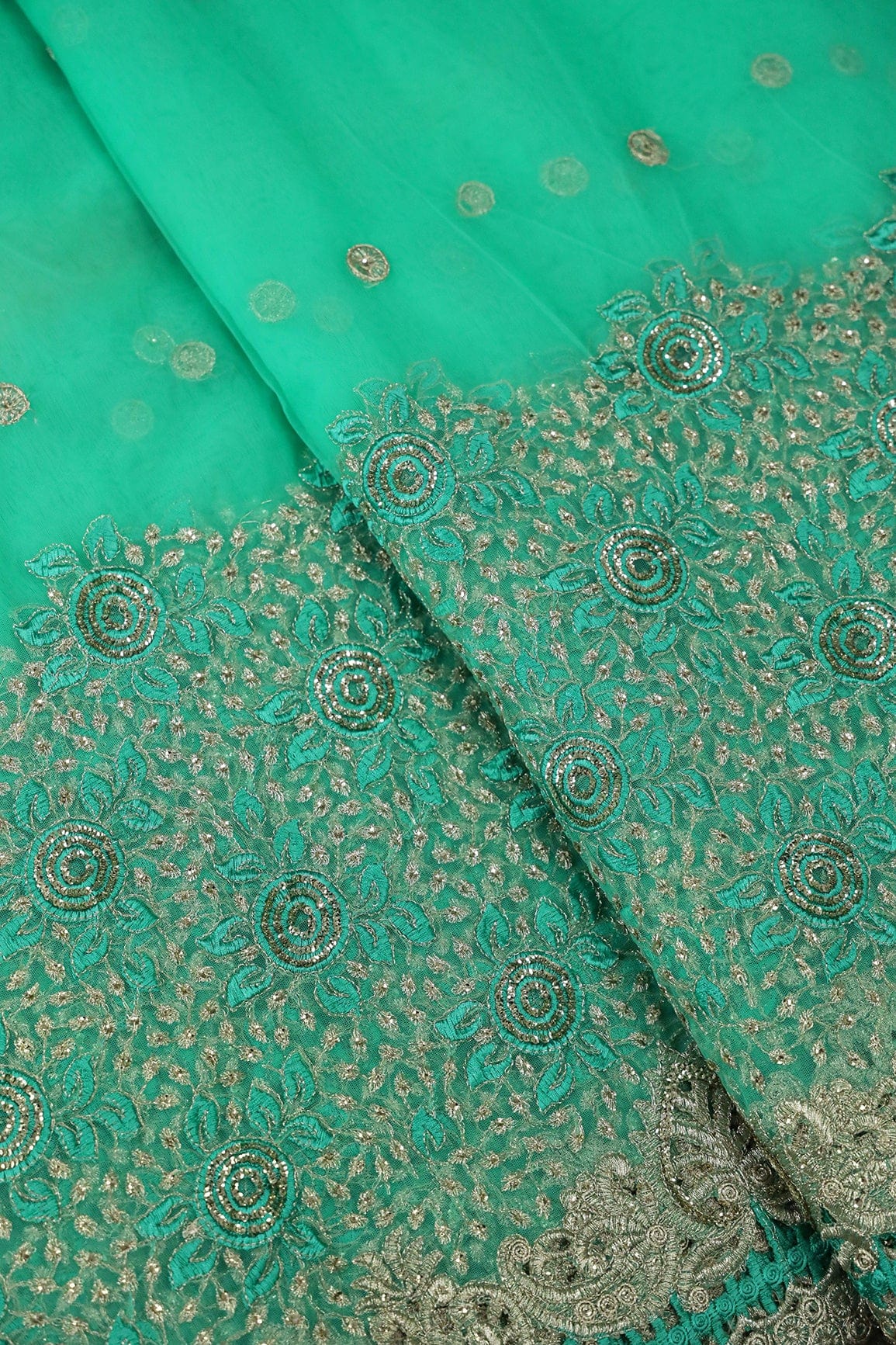 AIzaSyBcstauz-XMPRhEY21AUzeo032pxrXB5Ug - Big Width''56'' Mint Green Thread With Zari Floral Embroidery Work On Mint Green Soft Net Fabric With Border
