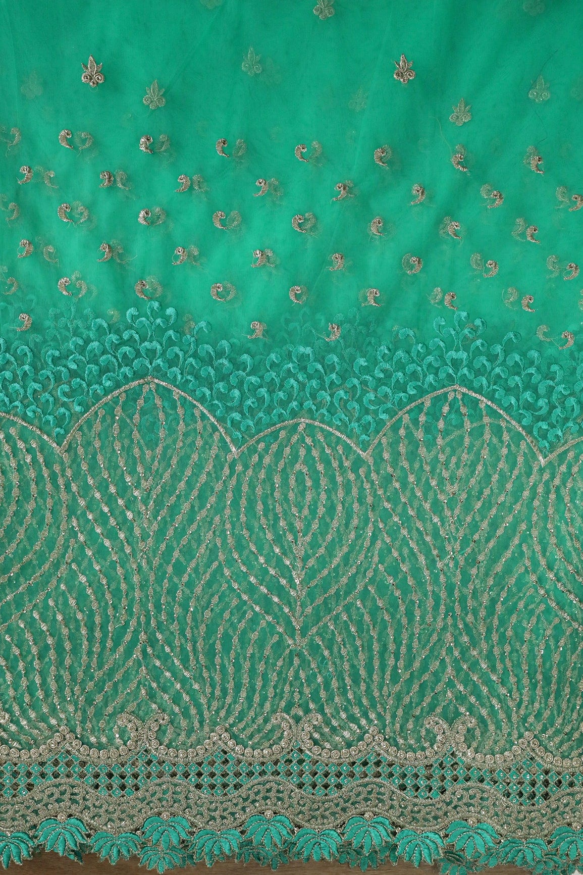 AIzaSyBcstauz-XMPRhEY21AUzeo032pxrXB5Ug - Big Width''56'' Mint Green Thread With Zari Traditional Embroidery Work On Mint Green Soft Net Fabric With Border