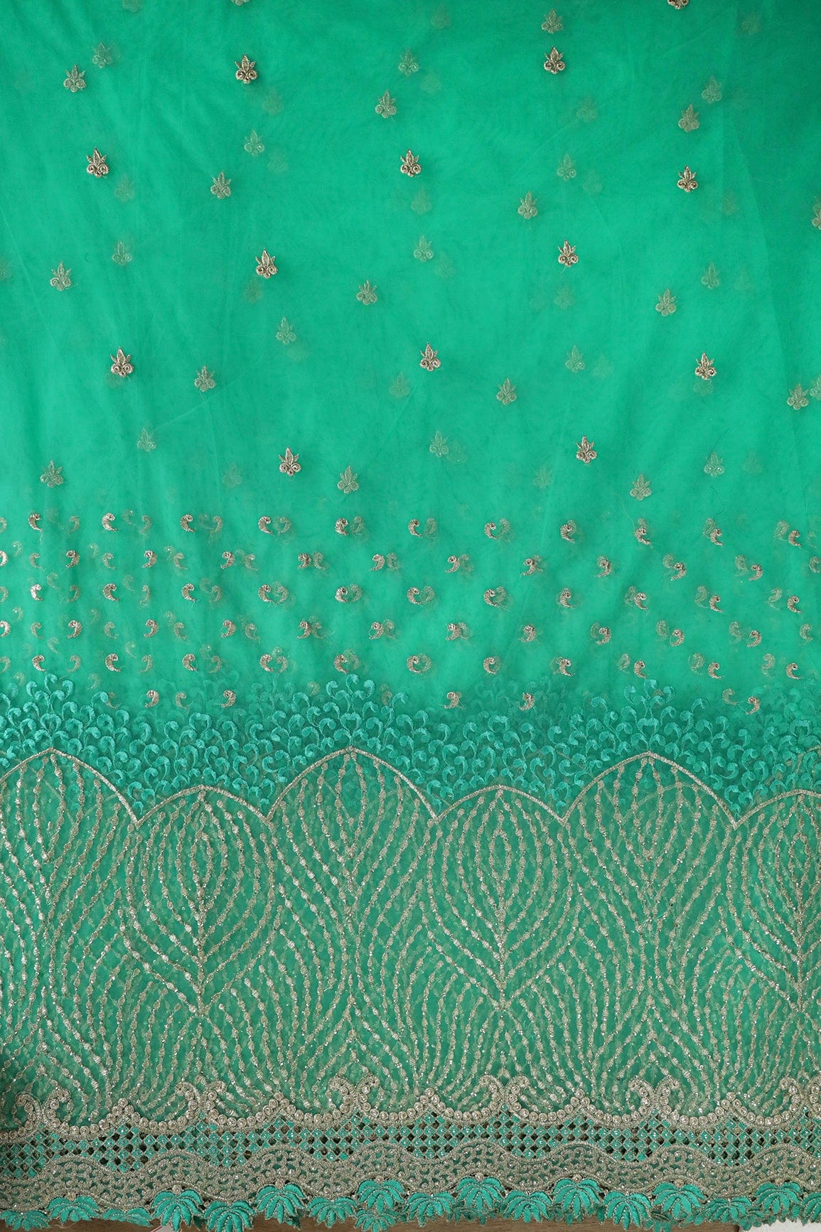 AIzaSyBcstauz-XMPRhEY21AUzeo032pxrXB5Ug - Big Width''56'' Mint Green Thread With Zari Traditional Embroidery Work On Mint Green Soft Net Fabric With Border