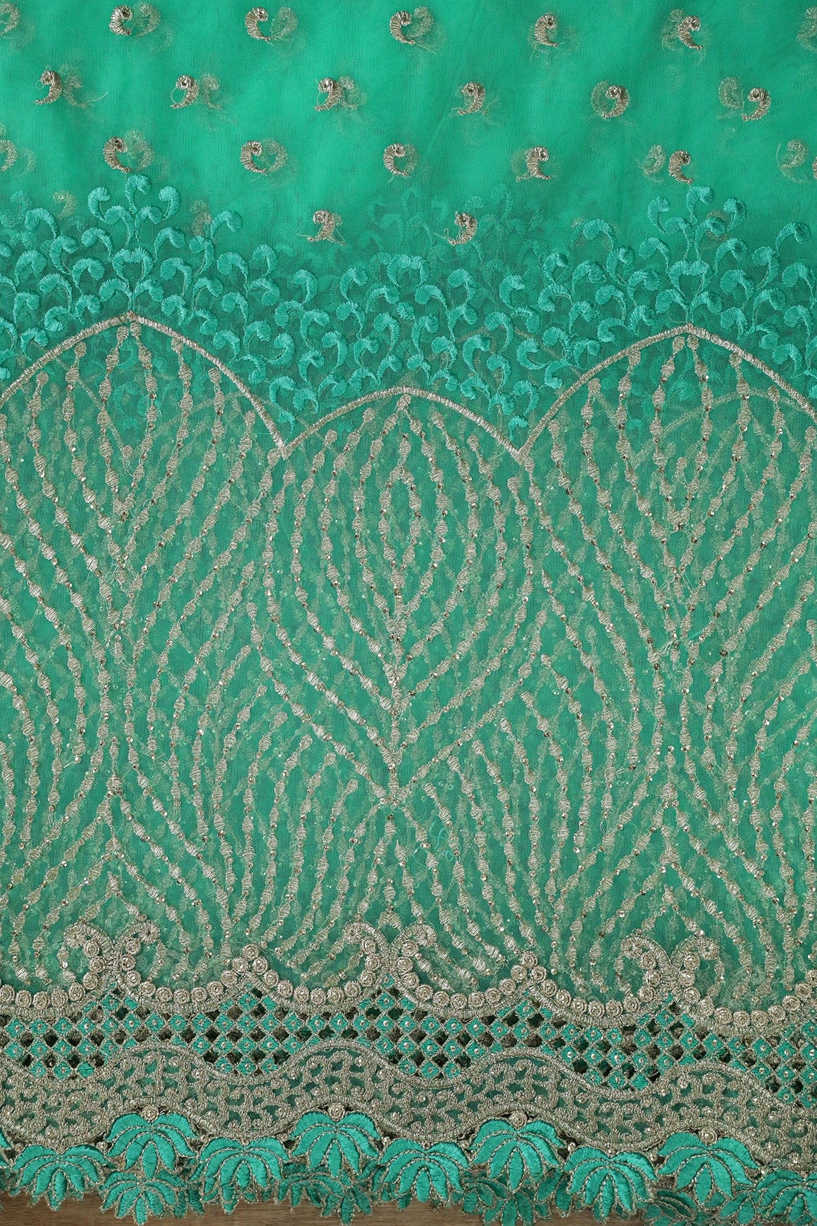 AIzaSyBcstauz-XMPRhEY21AUzeo032pxrXB5Ug - Big Width''56'' Mint Green Thread With Zari Traditional Embroidery Work On Mint Green Soft Net Fabric With Border