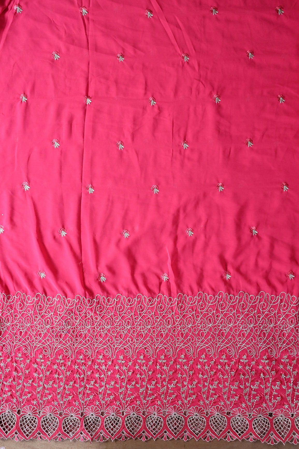 AIzaSyBcstauz-XMPRhEY21AUzeo032pxrXB5Ug - Big Width''56'' Pink Thread With Zari Floral Embroidery Work On Gajri Pink Georgette Fabric With Border