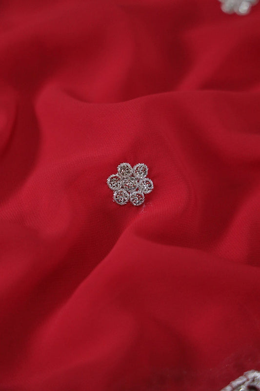 AIzaSyBcstauz-XMPRhEY21AUzeo032pxrXB5Ug - Big Width''56'' Red Thread With Zari Ethnic Embroidery Work On Red Georgette Fabric With Border