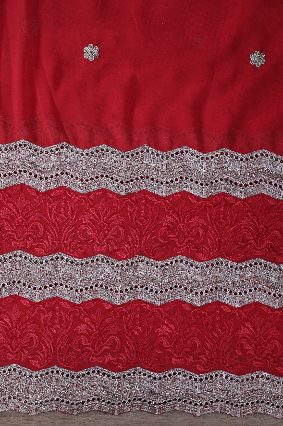 AIzaSyBcstauz-XMPRhEY21AUzeo032pxrXB5Ug - Big Width''56'' Red Thread With Zari Ethnic Embroidery Work On Red Georgette Fabric With Border