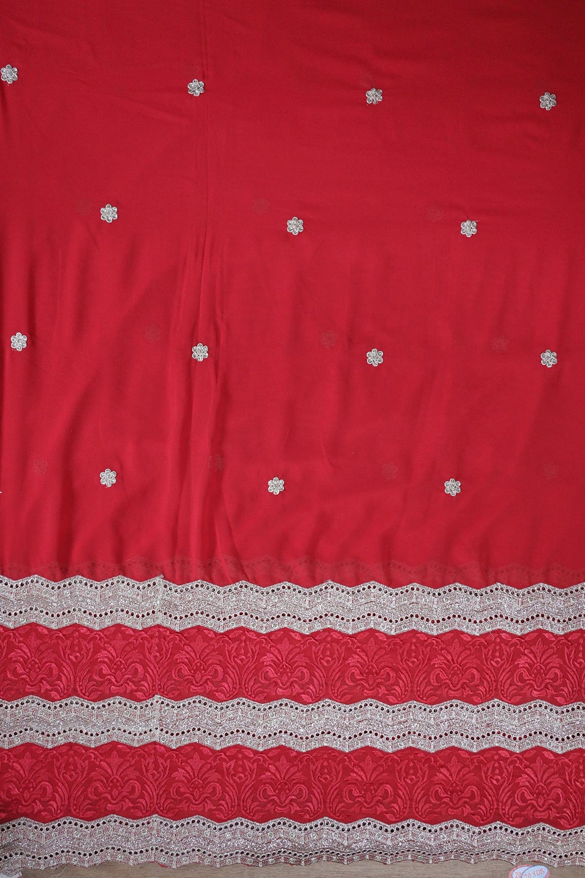 AIzaSyBcstauz-XMPRhEY21AUzeo032pxrXB5Ug - Big Width''56'' Red Thread With Zari Ethnic Embroidery Work On Red Georgette Fabric With Border