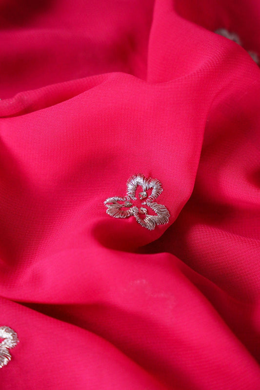 AIzaSyBcstauz-XMPRhEY21AUzeo032pxrXB5Ug - Big Width''56'' Silver Zari Leafy Embroidery Work On Gajri Georgette Fabric With Border