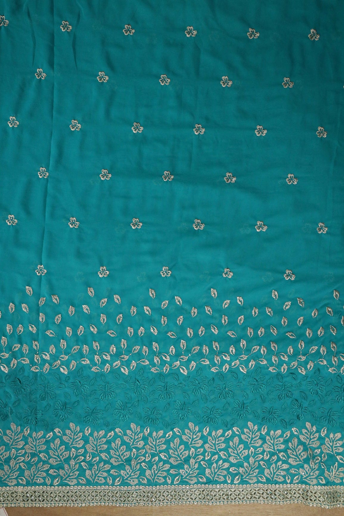 AIzaSyBcstauz-XMPRhEY21AUzeo032pxrXB5Ug - Big Width''56'' Silver Zari Leafy Embroidery Work On Rama Georgette Fabric With Border